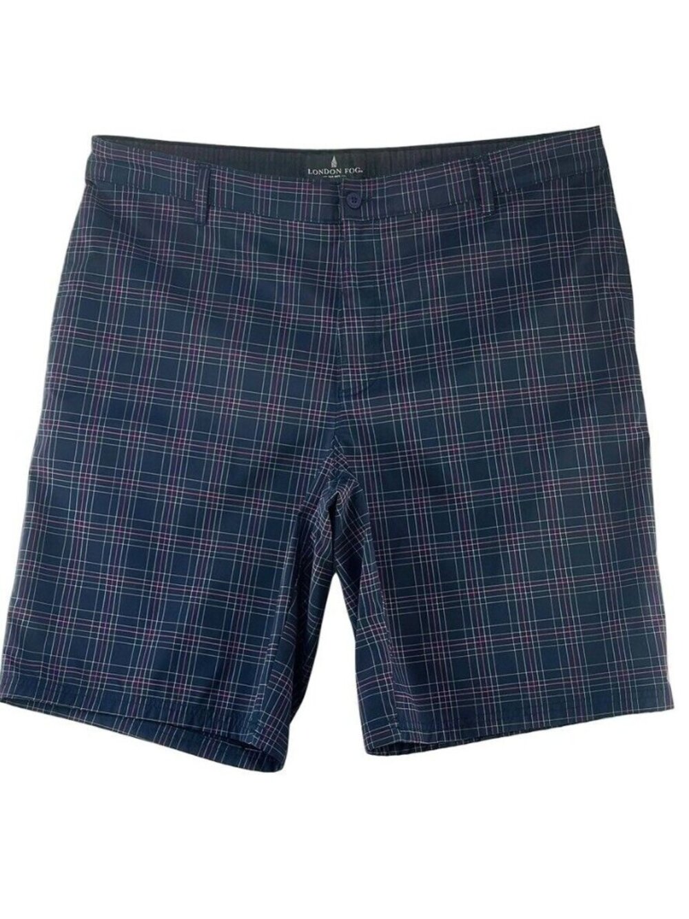 London Fog Mens Plaid Dress Shorts Navy Size 36 Lightweight Fabric - Picture 6 of 6